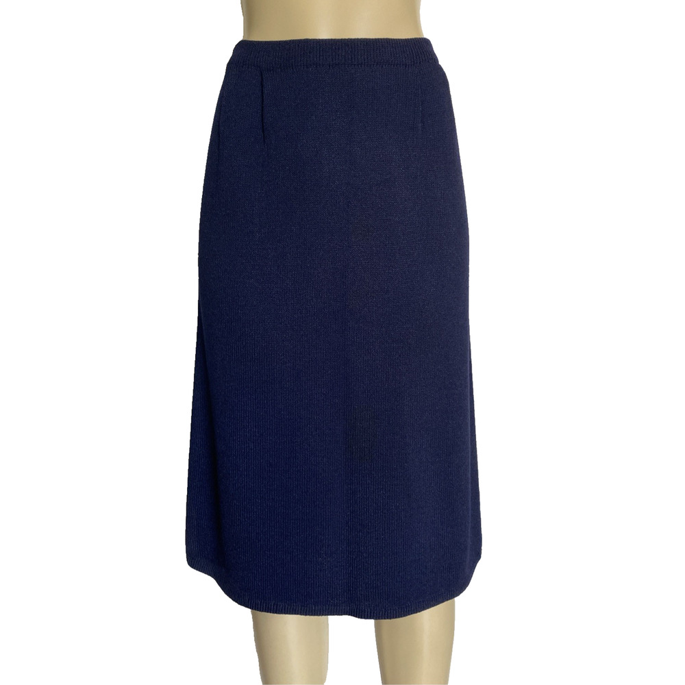 St John Santana Knit Skirt Pencil Straight Midi Navy Blue Wool Vintage M